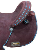 Circle S 14" CIRCLE S Barrel Style Saddle with Teal Buck Stitch Accents