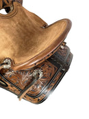 Double T 10" Double T Youth Ranch Style Hard Seat Saddle with Two-Tone Floral Tooling