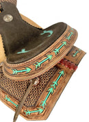 Double T 15" Double T Youth Hard Seat Western Saddle with Teal Arrow Accents
