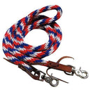 Showman Showman 96" Red, White And Blue Braided Nylon Barrel Style Reins With Scissor Snap Ends