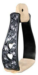 Showman Showman Black Aluminum Stirrups With Silver Engraving And Cut Out Hearts Designs