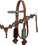 Showman Showman Diamond Teal And Brown Filigree Headstall Set