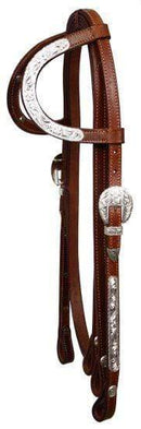 Showman Showman Double Ear Leather Silver Headstall