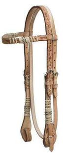 Showman Showman Double Stitched Floral Tooled Rawhide Braided Headstall