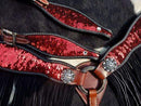 Showman Showman Red and Gold Sequins Inlay Fringe Headstall Set