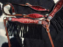 Showman Showman Red and Gold Sequins Inlay Fringe Headstall Set