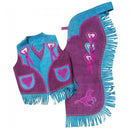 Tough-1 Premium Youth Chap and Vest Set with Running Horse and Heart Design