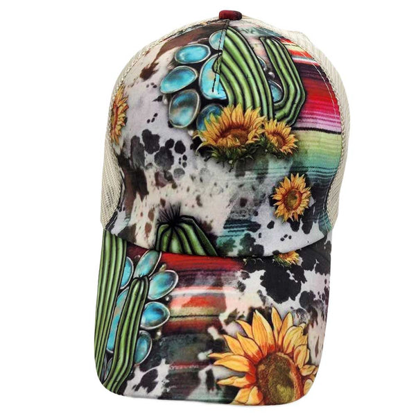 BHW Cowhide Cactus Criss Cross Hat