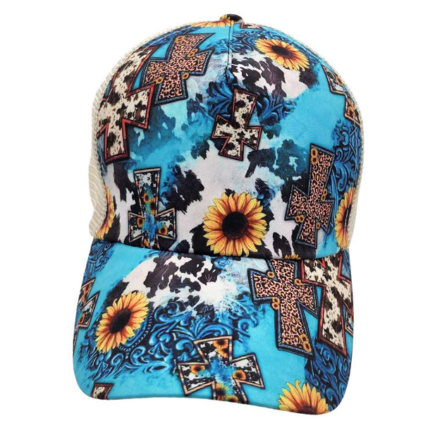 BHW Turquoise Cross Sunflower Criss Cross Hat