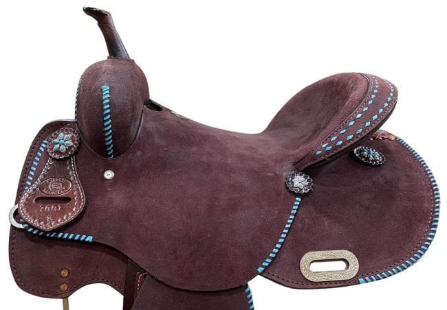 Circle S 14" CIRCLE S Barrel Style Saddle with Teal Buck Stitch Accents