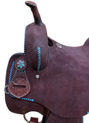 Circle S 14" CIRCLE S Barrel Style Saddle with Teal Buck Stitch Accents