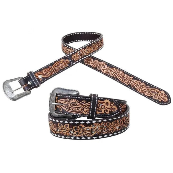 Circle Y Saddles Circle Y White Buckstitch Western Belt