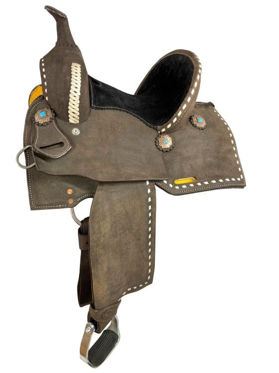 Double T 10" Double T  Barrel Style Saddle with White Buckstitch Accents
