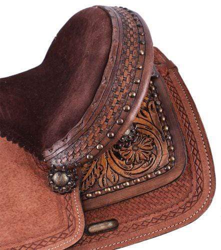 Double T 10" Double T Floral and Basketweave Tooled Saddle