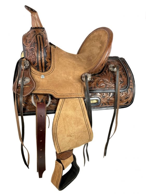 Double T 10" Double T  Youth Ranch Style Hard Seat Saddle with Two-Tone Floral Tooling