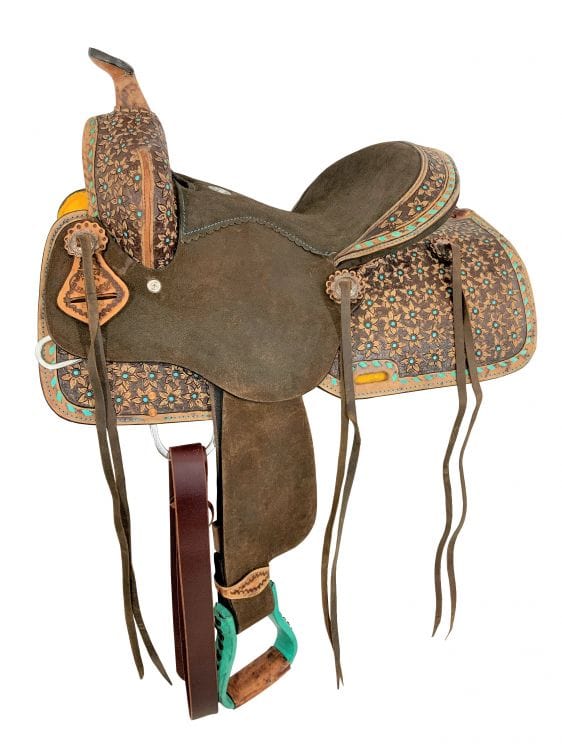 Double T 12" Double T Barrel Style Saddle with Micro Flower Tooling and Buck Stitch