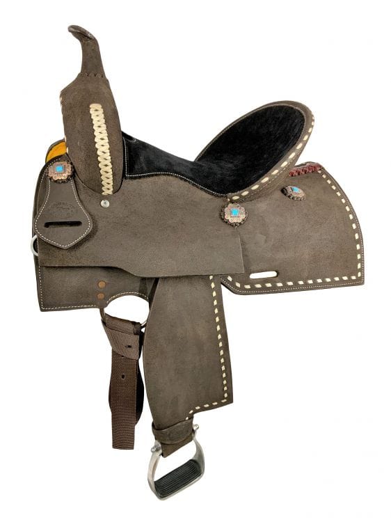 Double T 14" Double T  Barrel Style Saddle with White Buckstitch Accents