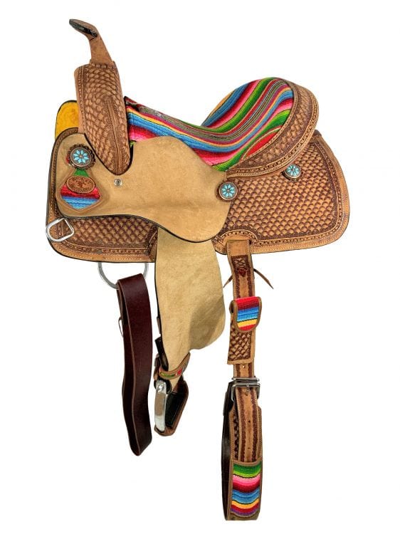 Double T 14" Double T  Youth Hard Seat Western Saddle with Wool Serape Accents
