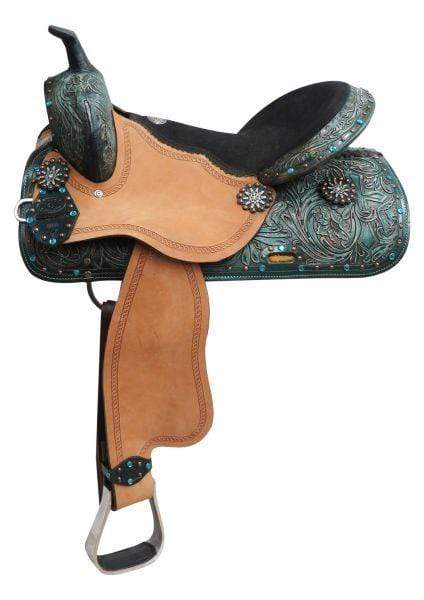Double T Double T 16" Barrel Style Saddle With Spur Rowel Conchos