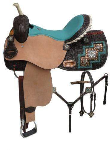 Double T Double T Bejeweled Metallic Leopard Print Barrel Saddle Set