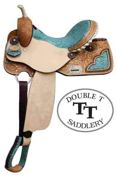Double T Double T Teal Filigree Print Barrel Saddle