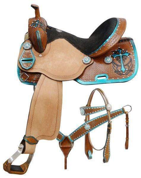 Double T Double T Teal Painted Cross Barrel Saddle
