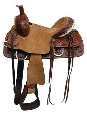 Double T Double T Youth Hard Seat Roper Style Saddle With Floral Tooled Leather