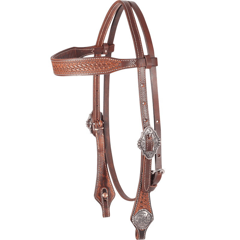 Martin Saddlery Martin Saddlery Weathered Antiqued Mini Basket Browband Headstall
