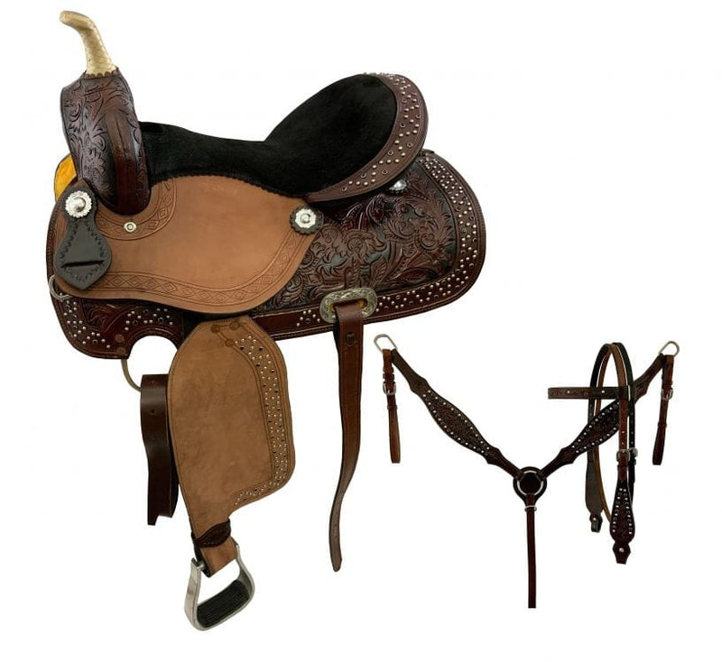 Showman 15" Burgundy Economy Barrel Saddle Set