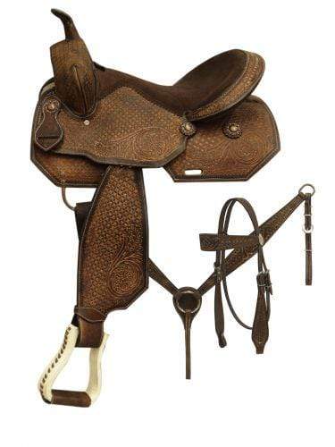 Showman 16" Pleasure Style Saddle With Tooled Rough Out Leather