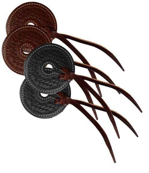 Showman Basket Tooled 3" Wide Leather Bit Guard With Leather Strap Closure