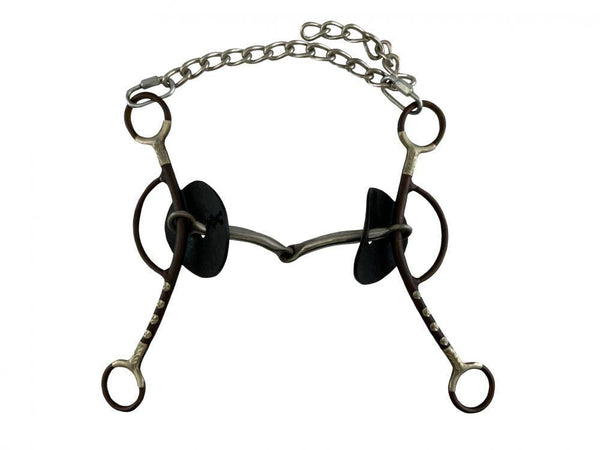 Showman CIRCLE Y- Martha Josey Long Shank SS Smooth Snaffle Mouth Brown Steel Bit w/ Silver Accents