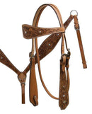 Showman Double Stitched Leather Headstall Set With Rhinestones