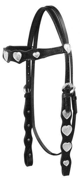 Showman Leather Headstall With Silver Hearts