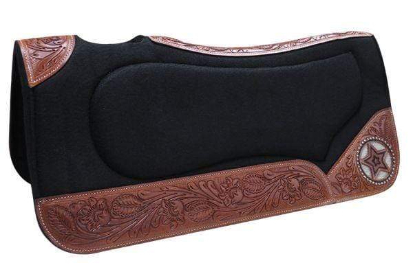 Showman Showman 32" x 31" Black Felt Built Up Pad With A Hair On Inlay Star Design