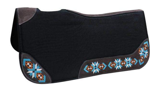 Showman Showman 32" x 31" x 1" Black Felt Contoured Pad With Embroidered Wear Leathers