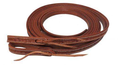 Showman Showman 5/8" x 8ft Argentina Cow Leather Barbed Wire Tooled Split Reins