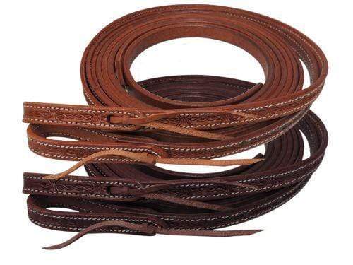 Showman Showman 5/8" x 8ft Argentina Cow Leather Barbed Wire Tooled Split Reins