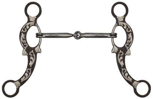 Showman Showman 5" Brown Snaffle Bit with Engraved Silver Overlays