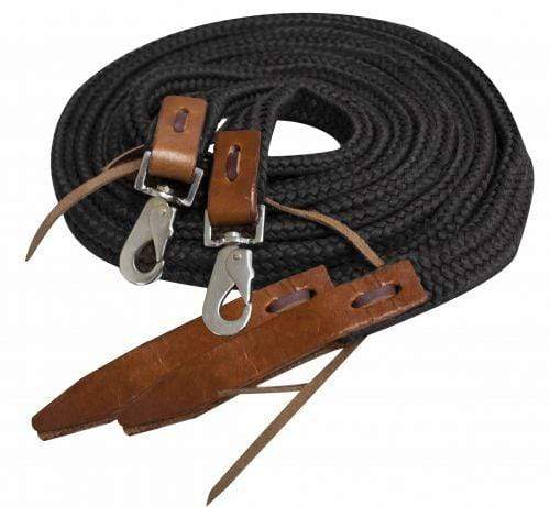 Showman Showman 8' Flat Braided Nylon Reins With Leather Poppers