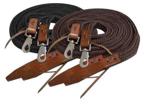 Showman Showman 8' Flat Braided Nylon Reins With Leather Poppers