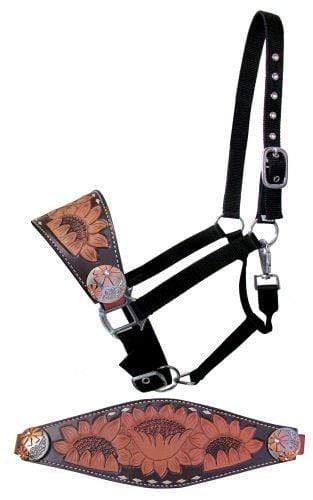 Showman Showman Adjustable Nylon Bronc Halter with Sunflower Tooled Noseband