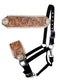 Showman Showman Adjustable Nylon Bronc Halter with Tooled Floral Noseband with White Rawhide Lacing