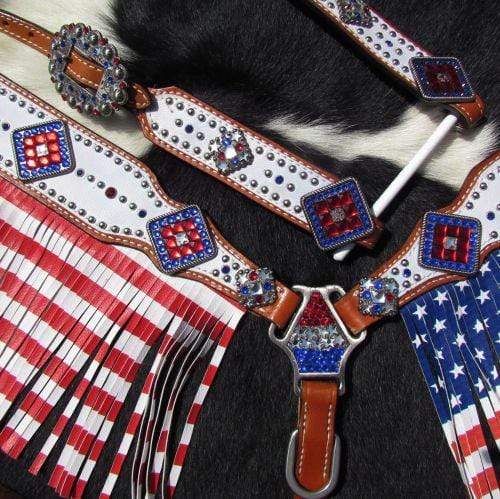 Showman Showman American Flag Fringe Headstall Set