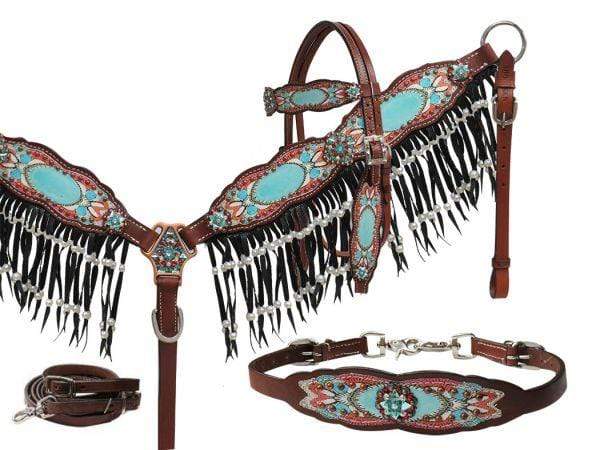 Showman Showman Antique Inspired Print Overlay Headstall Set with Wither Strap