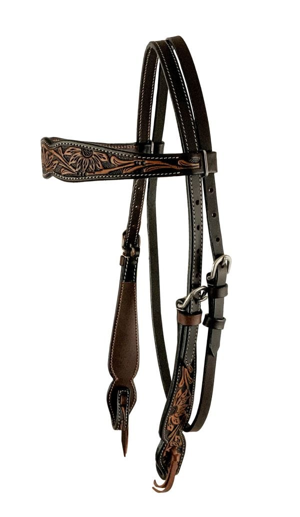 Showman Showman Argentina Cow Leather Browband Headstall with Sunflower Tooling