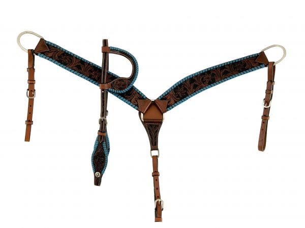 Showman Showman Argentina Medium Oil Cow Leather Headstall Set with Turquoise Lacing