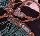 Showman Showman Beaded Inlay and Suede Leather Fringe Headstall Set
