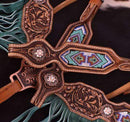 Showman Showman Beaded Inlay and Suede Leather Fringe Headstall Set