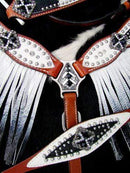 Showman Showman Bejeweled Black and White 4 Piece Fringe Headstall Set